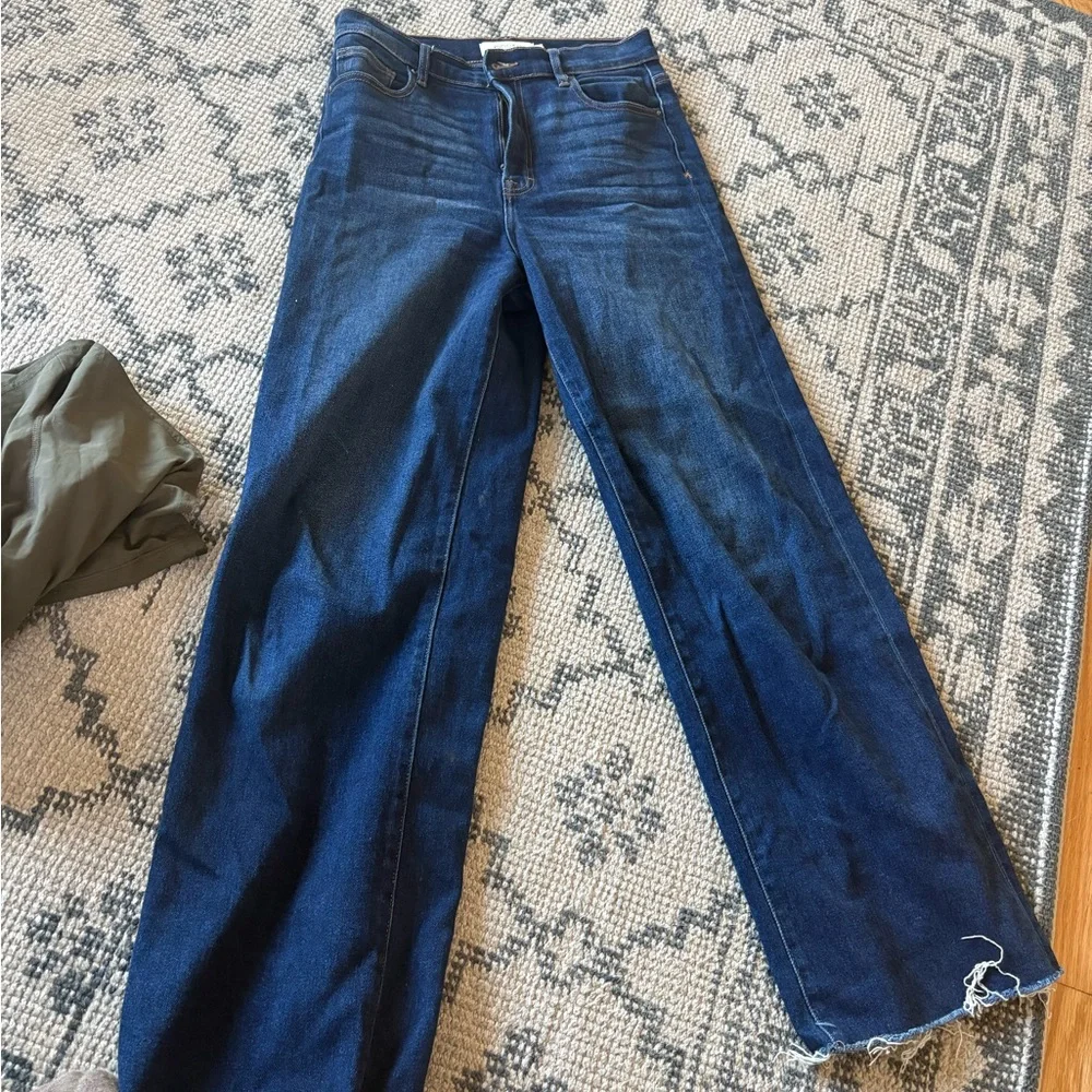 High-Rise Dark Blue Wide-Leg Jeans for Women - Picture 1 of 2